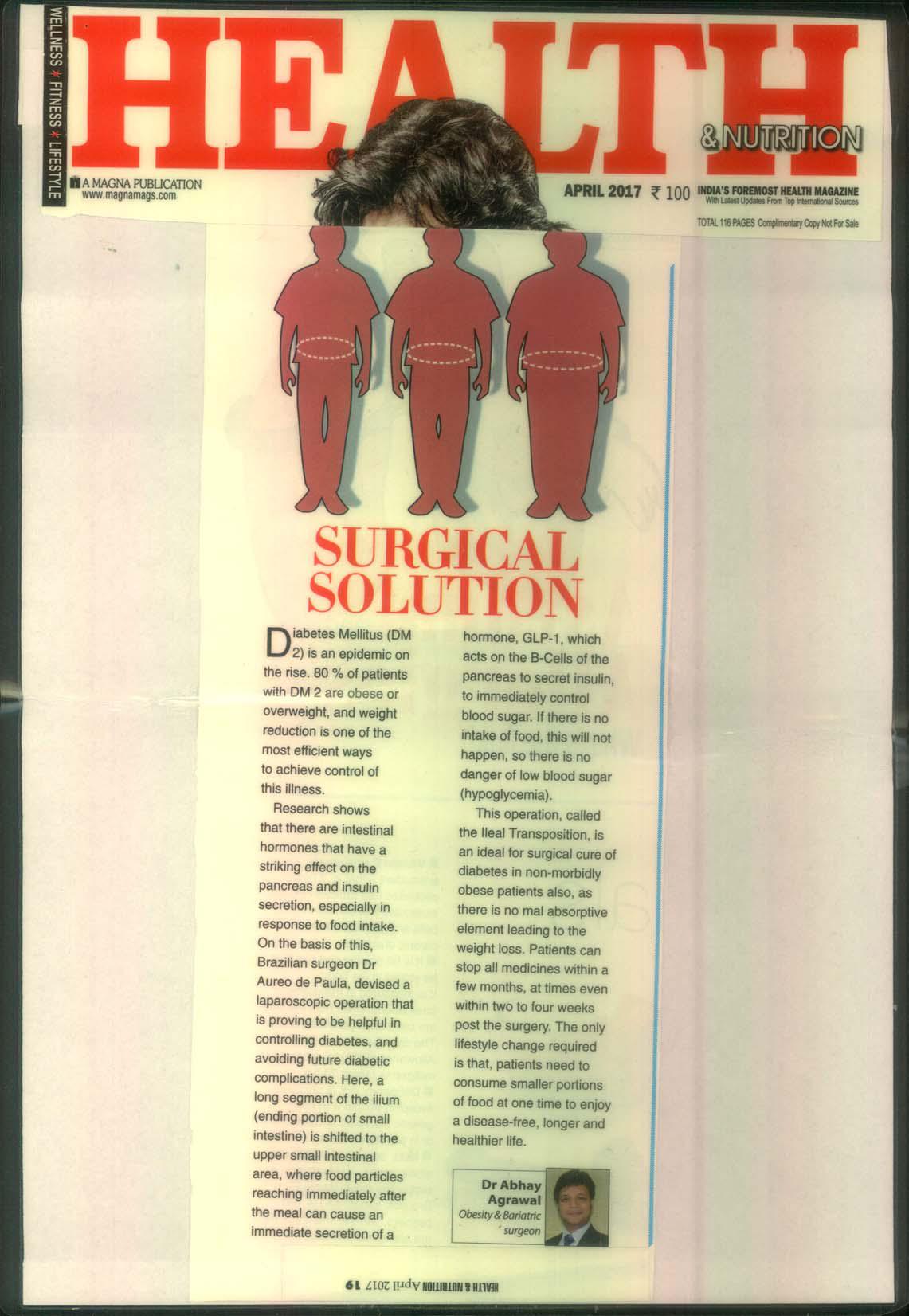 Dr Abhay Agrawal Surgical Solution article in Health & Nutrition (A Magma Publication)